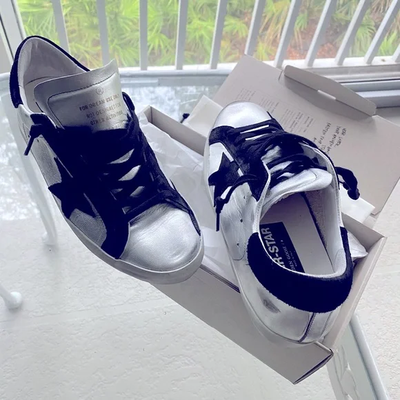 Golden Goose silver metallic black suede Star Super-Star sneakers - Picture 1 of 9